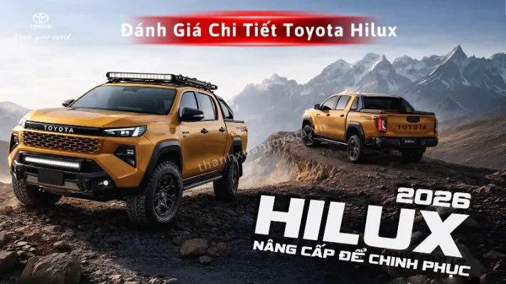 Tổng thể thiết kế mạnh mẽ và giá xe toyota hilux 2026 lăn bánh kèm ưu đãi